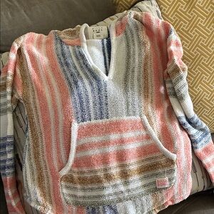 Billabong Women's V-Neck Sweater - Coral, Navy, and Beige